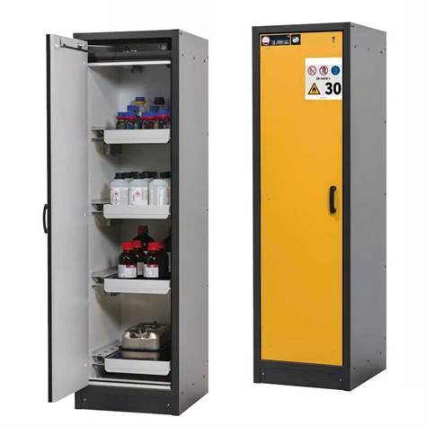 Bezpečnostní skříň na chemikálie 30 min., 4 zásuvky, š. 564 mm, dveře žluté - asecos GmbH