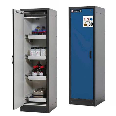 Bezpečnostní skříň na chemikálie 30 min., 4 zásuvky, š. 564 mm, dveře modré - asecos GmbH
