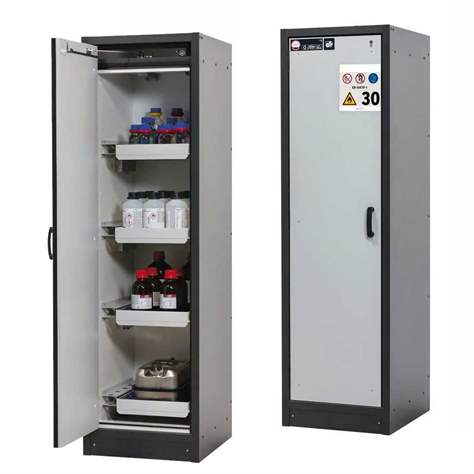 Bezpečnostní skříň na chemikálie 30 min., 4 zásuvky, š. 564 mm, dveře šedé - asecos GmbH