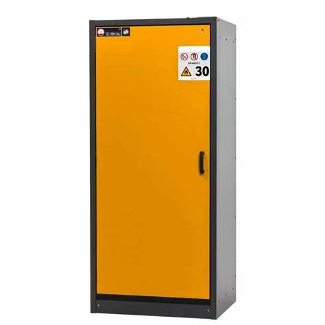 Bezpečnostní skříň na chemikálie 30 min., 3 police + vana, š. 864 mm, dveře žluté - asecos GmbH - obrázek5