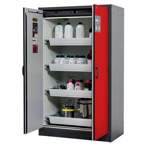 Bezpečnostní skříň na chemikálie 30 min., 4 zásuvky, š. 1164 mm, dveře červené - asecos GmbH
