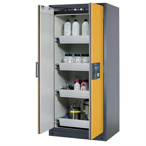 Bezpečnostní skříň na chemikálie 90 min., 4 zásuvky, š. 900 mm, TSA/AGT, dveře žluté - asecos GmbH