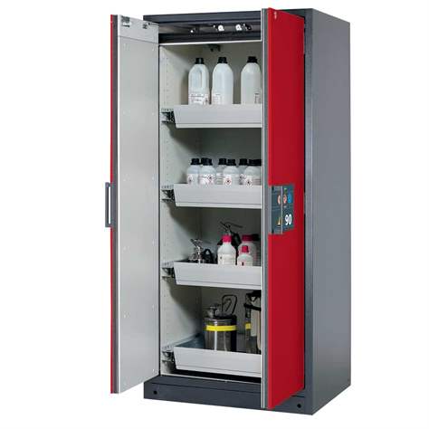 Bezpečnostní skříň na chemikálie 90 min., 4 zásuvky, š. 900 mm, TSA/AGT, dveře červené - asecos GmbH