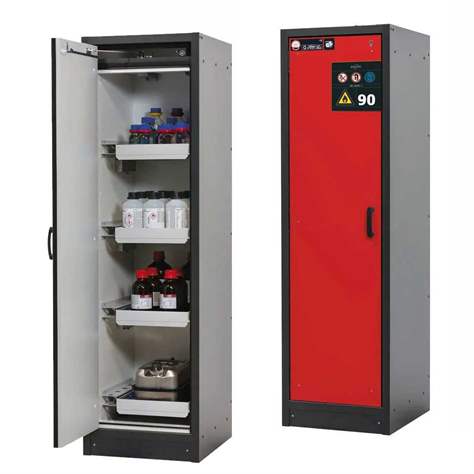 Bezpečnostní skříň na chemikálie 90 min., 4 zásuvky, š. 600 mm, TSA dveře červené - asecos GmbH