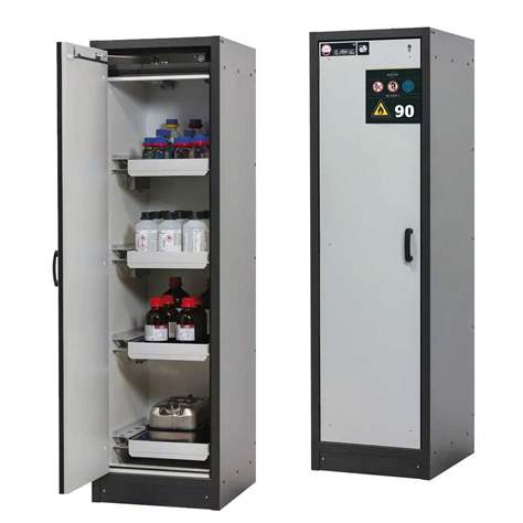 Bezpečnostní skříň na chemikálie 90 min., 4 zásuvky, š. 600 mm, TSA dveře šedé - asecos GmbH