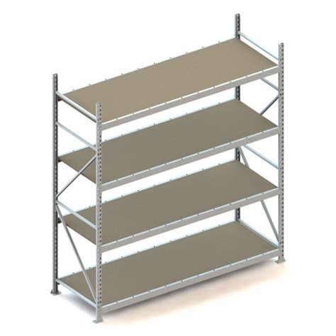 Regál zásuvný MINI-RACK, V: 2500 mm, 4 police 2200 x 800 mm z dřevotřísky, nosnost 600 kg, základní - META Skladovací technika