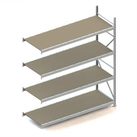 Regál zásuvný MINI-RACK, V: 2500 mm, 4 police 2200 x 800 mm z dřevotřísky, nosnost 600 kg, přídavný - META Skladovací technika