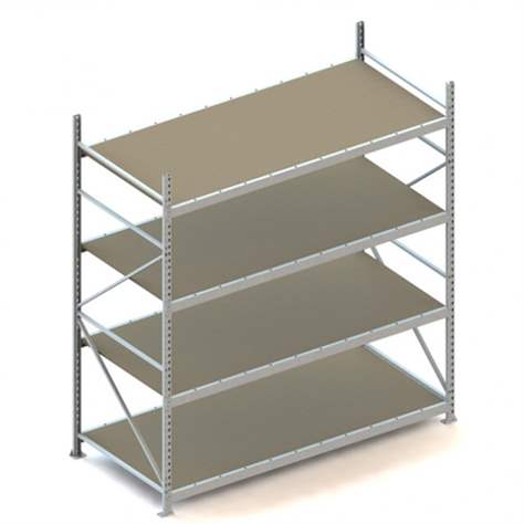 Regál zásuvný MINI-RACK, V: 2500 mm, 4 police 2200 x 1050 mm z dřevotřísky, nosnost 600 kg, základní - META Skladovací technika