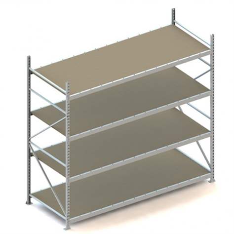 Regál zásuvný MINI-RACK, V: 2500 mm, 4 police 2600 x 1050 mm z drevotriesky, nosnosť 490 kg, základný - META Skladovací technika