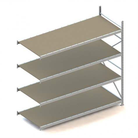 Regál zásuvný MINI-RACK, V: 2500 mm, 4 police 2600 x 1050 mm z dřevotřísky, nosnost 490 kg, přídavný - META Skladovací technika