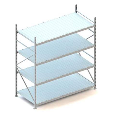 Regál zásuvný MINI-RACK, V: 2500 mm, 4 police 2200 x 1050 mm z plechových panelů, nosnost 600 kg, základní - META Skladovací technika