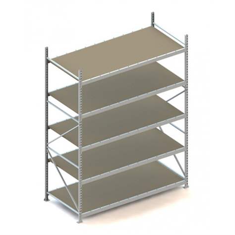 Regál zásuvný MINI-RACK, V: 3000 mm, 5 polic 2200 x 1050 mm z dřevotřísky, nosnost 600 kg, základní - META Skladovací technika