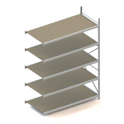 Regál zásuvný MINI-RACK, V: 3000 mm, 5 polic 2200 x 1050 mm z dřevotřísky, nosnost 600 kg, přídavný - META Skladovací technika