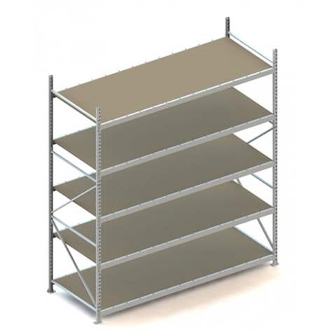 Regál zásuvný MINI-RACK, V: 3000 mm, 5 polic 2600 x 1050 mm z dřevotřísky, nosnost 490 kg, základní - META Skladovací technika