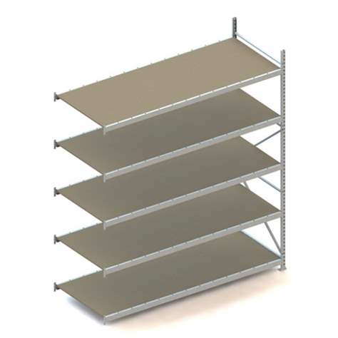 Regál zásuvný MINI-RACK, V: 3000 mm, 5 polic 2600 x 1050 mm z dřevotřísky, nosnost 490 kg, přídavný - META Skladovací technika