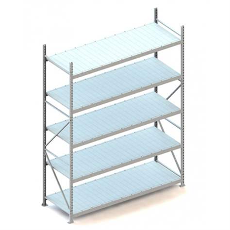 Regál zásuvný MINI-RACK, V: 3000 mm, 5 polic 2200 x 800 mm z plechových panelů, nosnost 600 kg, základní - META Skladovací technika