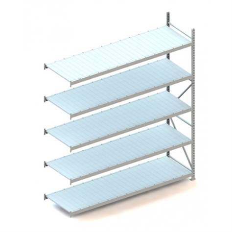 Regál zásuvný MINI-RACK, V: 3000 mm, 5 polic 2600 x 800 mm z plechových panelů, nosnost 490 kg, přídavný - META Skladovací technika