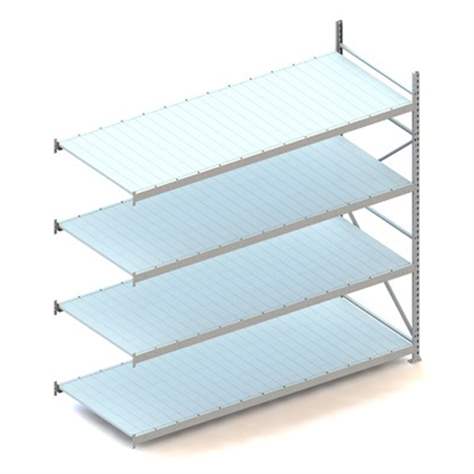 Regál zásuvný MINI-RACK, V: 2500 mm, 4 police 2600 x 1050 mm z plechových panelů, nosnost 490 kg, přídavný - META Skladovací technika