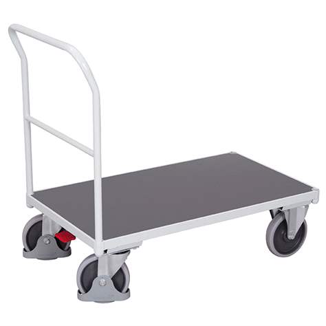 Cărucior marfă cu platformă VARIOfit 1000 x 600 mm, cu mâner din țeavă, cap. port. 500 kg, culoare gri deschis RAL7035 - Cordes