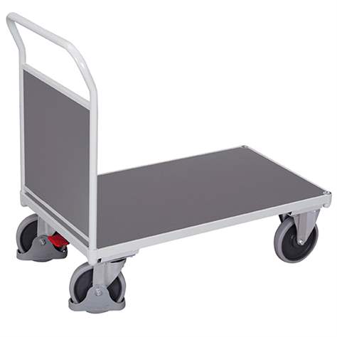Plattformwagen VARIOfit mit einem Sperrholzstirnwand, 1000 x 700 mm, Tragfähigkeit 500 kg, Farbe Lichtgrau RAL7035 - Cordes