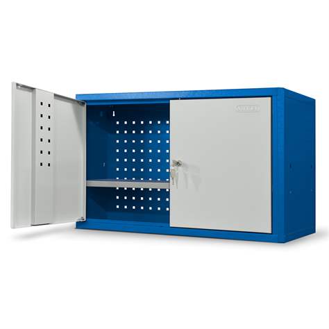 Werkzeug-Hängeschränk 814 x 480 mm, Gehäuse blau RAL5005, Tür grau RAL7035