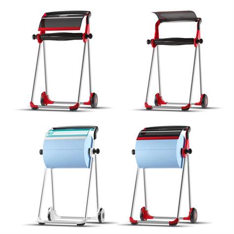 Dispozitiv desfășurător produse consumabile curățenie - hârtie prosop în rolă TORK, stativ mobil, culoare roșie-neagră - TORK - imagine6