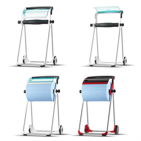 Dispozitiv desfășurător produse consumabile curățenie - hârtie prosop în rolă TORK, stativ mobil, culoare albă - TORK - imagine6