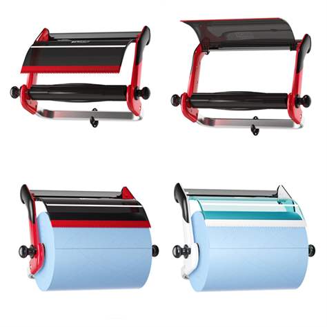 Dispozitiv desfășurător produse consumabile curățenie - hârtie prosop în rolă TORK, dispozitiv de perete, culoare roșie-neagră - TORK - imagine5