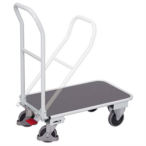 Platformwagen VARIOfit mit einem klapbarem Schiebebügel, 900x600 mm, Tragfähigkeit 250 kg, Farbe Lichtgrau RAL7035 /Platte Grau - Cordes