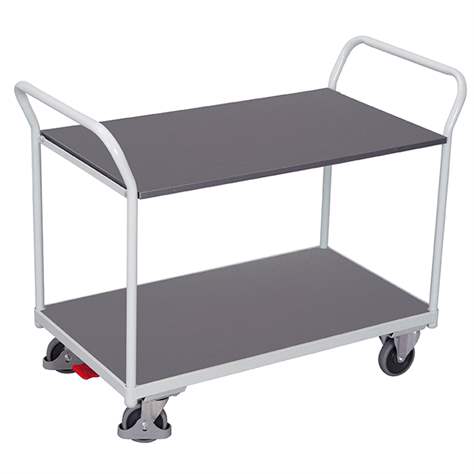 Tischwagen VARIOfit mit 2 Etagen, 2 Stirngriffe, 850x500 mm,Tragfähigkeit 200 kg, Farbe Lichtgrau RAL7035 /Platte Grau - Cordes