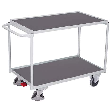 Tischwagen VARIOfit mit 2 Etagen, Seitenbügel, 850x500 mm, Tragfähigkeit 250 kg, Farbe Lichtgrau RAL7035 /Platte Grau - Cordes