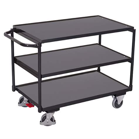 Tischwagen VARIOfit mit 3 Etagen, Seitenbügel, 1200x800 mm, Tragfähigkeit 250 kg, Farbe Anthrazit RAL7016 /Platte Grau - Cordes