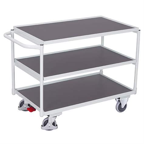 Tischwagen VARIOfit mit 3 Etagen, Seitenbügel, 1000x600 mm, Tragfähigkeit 250 kg, Farbe Lichtgrau RAL7035 /Platte Grau - Cordes