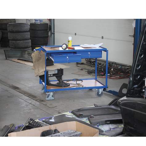 Tischwagen VARIOfit, 2 Etagen mit 2 Schubladen, Seitengriff, 1000x600 mm,Tragfähigkeit 250 kg - Cordes - Bild4