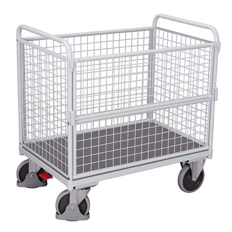 Drahtkastenwagen VARIOfit, Längswand aufklappbar, 1000x700 mm, Tragfähigkeit 500 kg, Farbe Lichtgrau RAL7035 /Platte Grau - Cordes