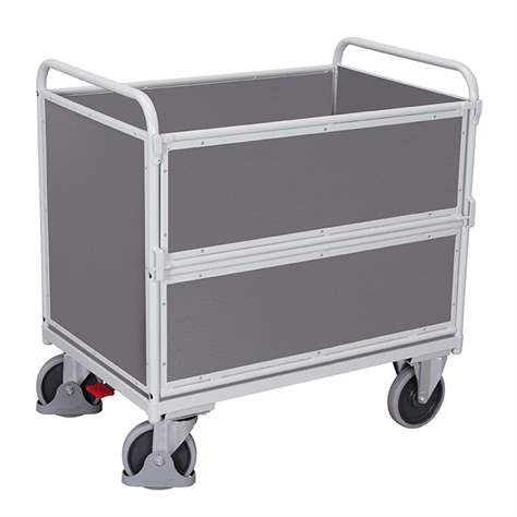 Holzkastenwagen VARIOfit, Längswand aufklappbar, 1200x800 mm, Tragfähigkeit 500 kg, Farbe Lichtgrau RAL7035 /Platte Grau - Cordes