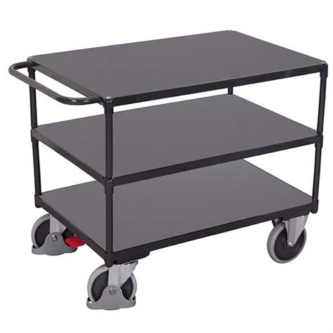 Tischwagen VARIOfit, 3 Etagen-Holzwerkstoffplatte (MDF), 1000x700 mm, Tragfähigkeit 500 kg, Farbe Anthrazit RAL7016 /Platte Grau - Cordes