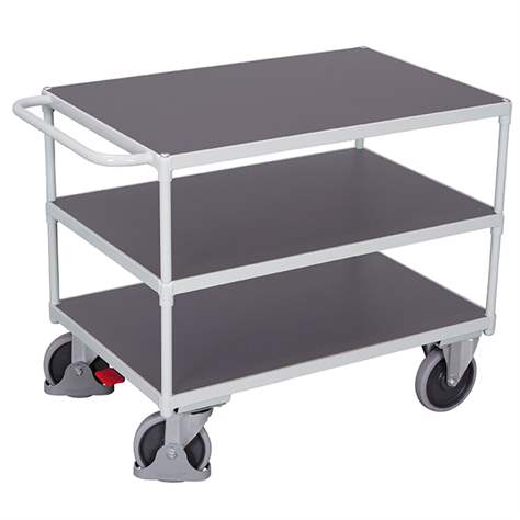 Tischwagen VARIOfit, 3 Etagen-Holzwerkstoffplatte (MDF), 1200x800 mm, Tragfähigkeit 500 kg, Farbe Lichtgrau RAL7035 /Platte Grau - Cordes