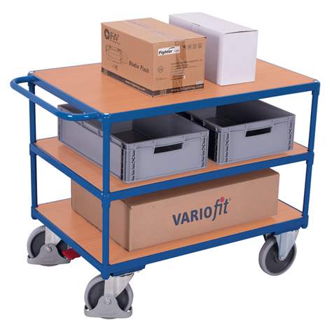 Tischwagen VARIOfit, 3 Etagen-Holzwerkstoffplatte (MDF), 1200x800 mm, Tragfähigkeit 500 kg, Farbe Lichtgrau RAL7035 /Platte Grau - Cordes - Bild2