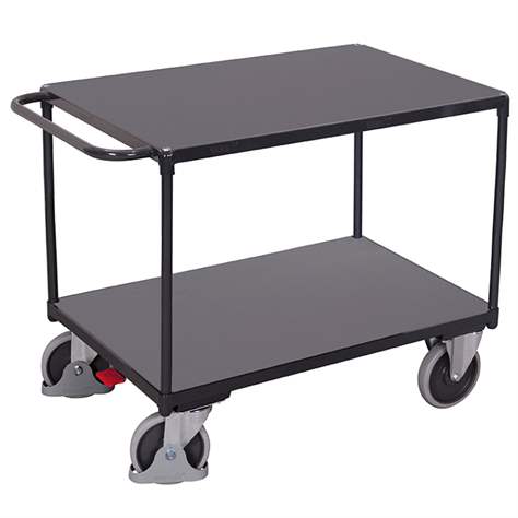 Tischwagen VARIOfit, 2 Etagen, Ladefläche Holzwerkstoffplatte, 1200x800 mm, Tragfähigkeit 500 kg, Farbe Anthrazit RAL7016 /Platte Grau - Cordes
