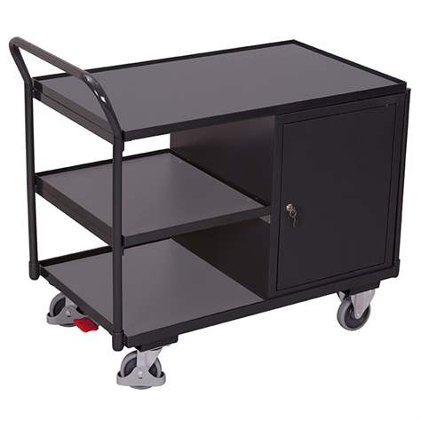 Werkstattwagen VARIOfit, Traglast 250 kg, Ladefläche 985 x 590 mm, 1 Fachbodenschrank, Farbe Anthrazit RAL7016 /Platte Grau - Cordes