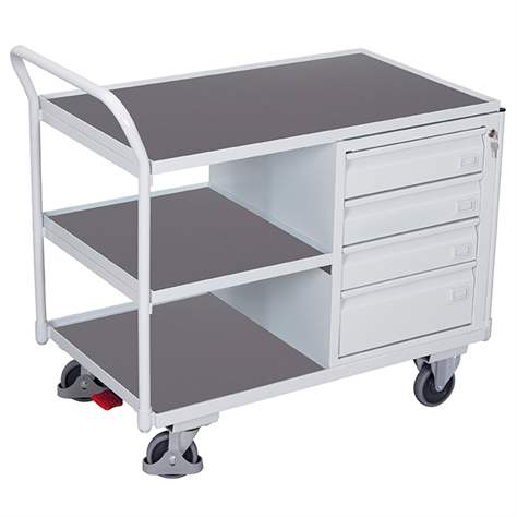 Werkstattwagen VARIOfit, Traglast 250 kg, Ladefläche 985 x 590 mm, 4 Schubladen, Farbe Lichtgrau RAL7035 /Platte Grau - Cordes