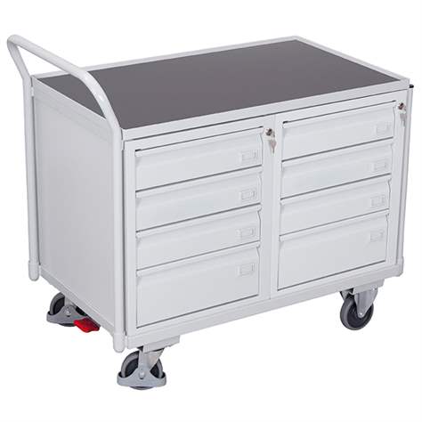Werkstattwagen VARIOfit, Traglast 250 kg, Ladefläche 985 x 590 mm, 8 Schubladen, Farbe Lichtgrau RAL7035 /Platte Grau - Cordes