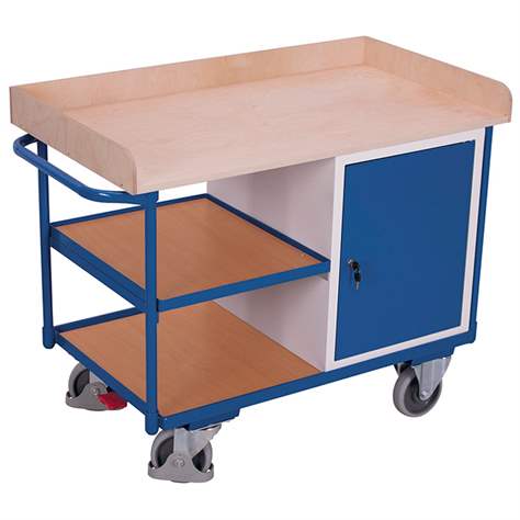 Werkstattwagen VARIOfit, Traglast 400 kg, Ladefläche mit Holzrahmen 1125 x 630 mm, 1 Fachbodenschrank - Cordes