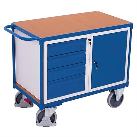 Werkstattwagen VARIOfit, Traglast 500 kg, Ladefläche 1060 x 600 mm, 4 Schubladen, 1 Fachbodenschrank - Cordes