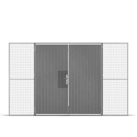 Stahlblech-Zweiflügeltür mit Griff (Euro-Zylinderschloss), HxB: 2200x2000 mm, Farbe Grau - TROAX CZ, s.r.o.