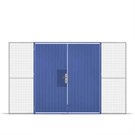 Stahlblech-Zweiflügeltür mit Griff (Euro-Zylinderschloss), HxB: 2200x2000 mm, Farbe Blau - TROAX CZ, s.r.o.