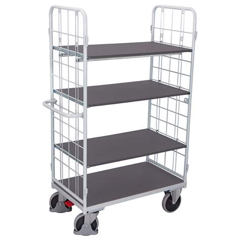 Etagenwagen VARIOfit mit 2 Stirnwänden, Höhe 1780 mm, 4 Etagen 850x500 mm, Tragfähigkeit 400 kg, Farbe Lichtgrau RAL7035 /Platte Grau - Cordes