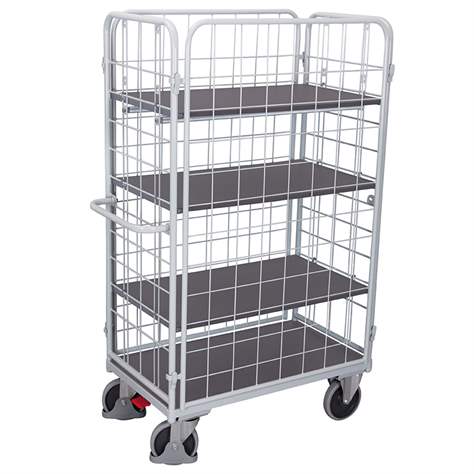 Etagenwagen VARIOfit mit 4 Hochwänden, Gesamthöhe 1780 mm, 4 Etagen 850x500 mm, Tragfähigkeit 400 kg, Farbe Lichtgrau RAL7035 /Platte Grau - Cordes