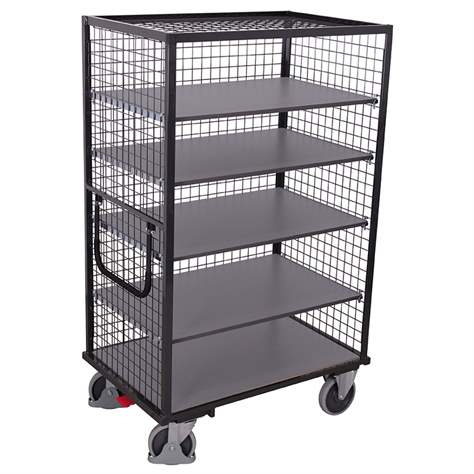 Schrankwagen VARIOfit mit 5 Etagen, Gitterwände, 1245 x 785 mm, Tragfähigkeit 500 kg, Farbe Anthrazit RAL7016 /Platte Grau - Cordes